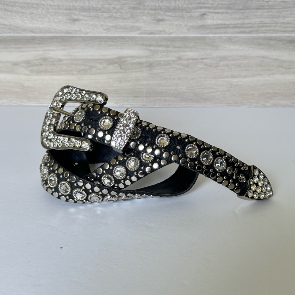 Kippys Swarovski crystal leather western Y2K black an silver trendy country belt - Picture 6 of 15